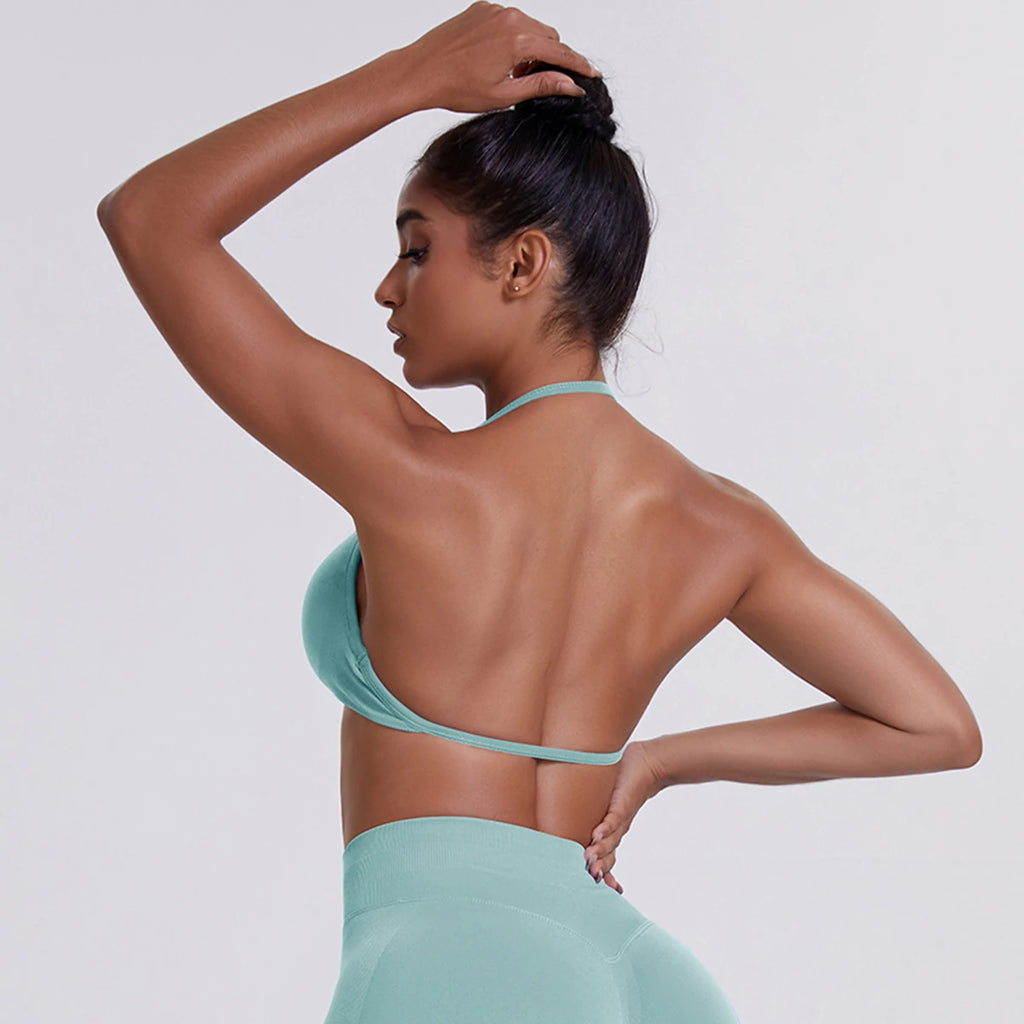 ZENVY SculptStrap™ Backless Sports Bra – Breathable Neck Strap Yoga & Workout Top
