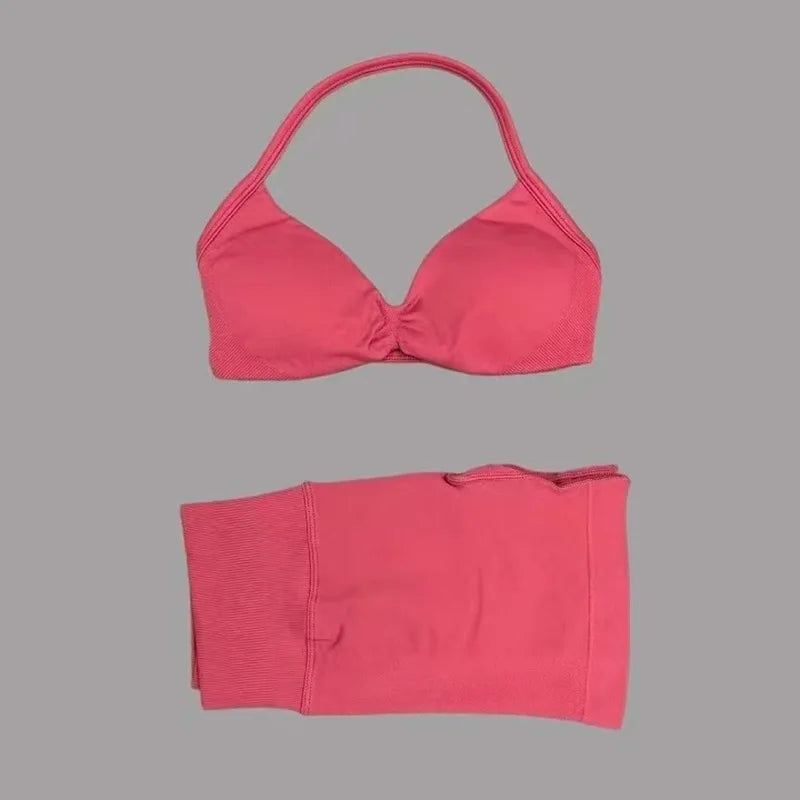 ZENVY Seamless Sculpt 2-Piece Set – Strappy Sports Bra & Scrunch Shorts Activewear