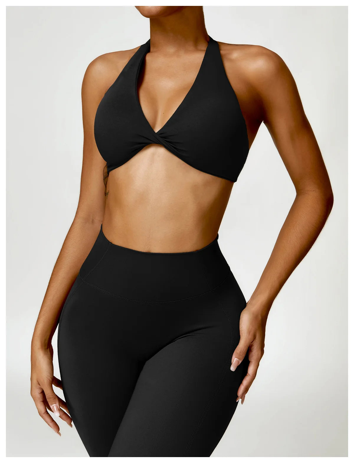 ZENVY Sculpt Halter Sports Bra – Push Up Open Back Fitness Top
