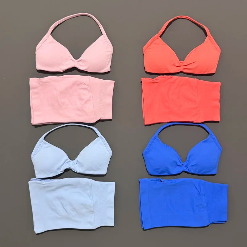 ZENVY Seamless Sculpt 2-Piece Set – Strappy Sports Bra & Scrunch Shorts Activewear