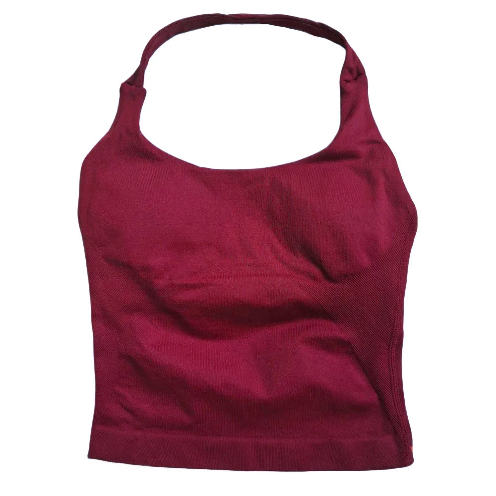 ZENVY Women’s Seamless Strappy Gym Crop Top – Padded Backless Sports Bra Tank for Yoga & Fitness
