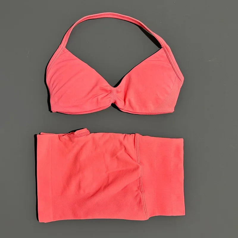 ZENVY Seamless Sculpt 2-Piece Set – Strappy Sports Bra & Scrunch Shorts Activewear