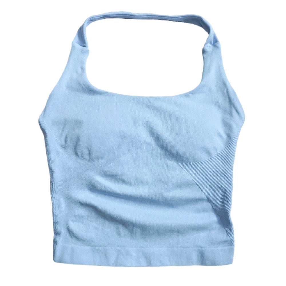 ZENVY Women’s Seamless Strappy Gym Crop Top – Padded Backless Sports Bra Tank for Yoga & Fitness