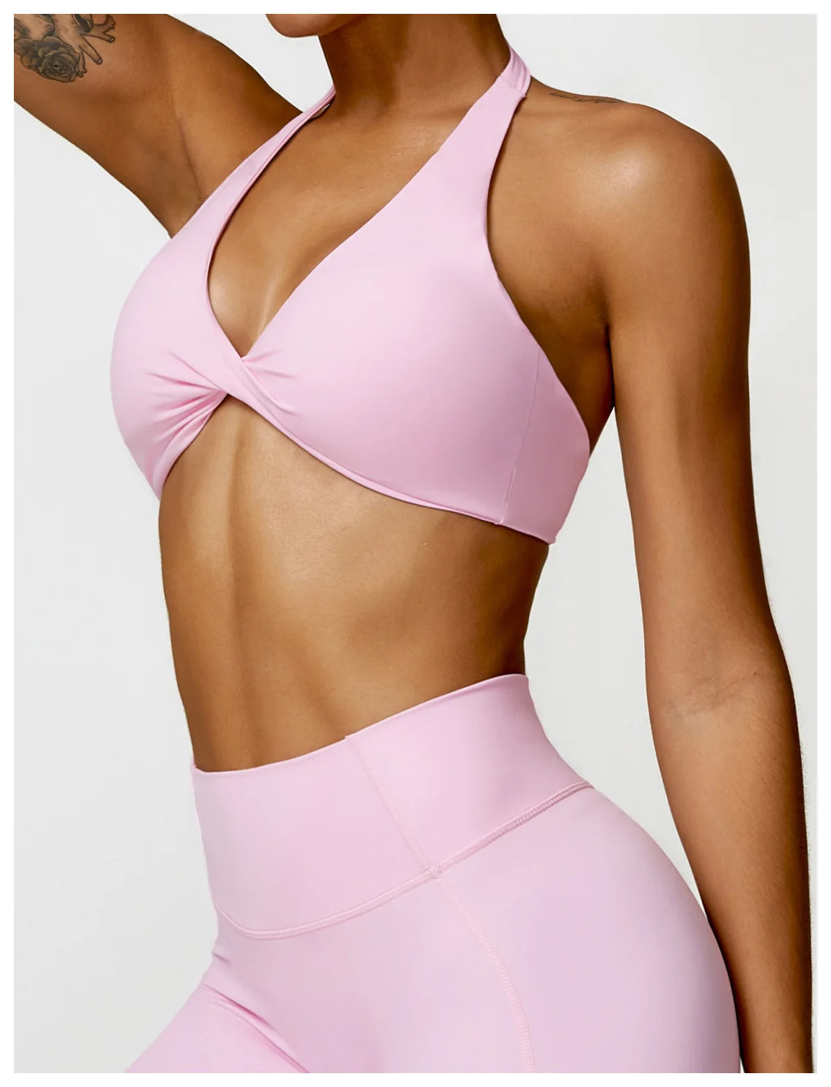 ZENVY Sculpt Halter Sports Bra – Push Up Open Back Fitness Top