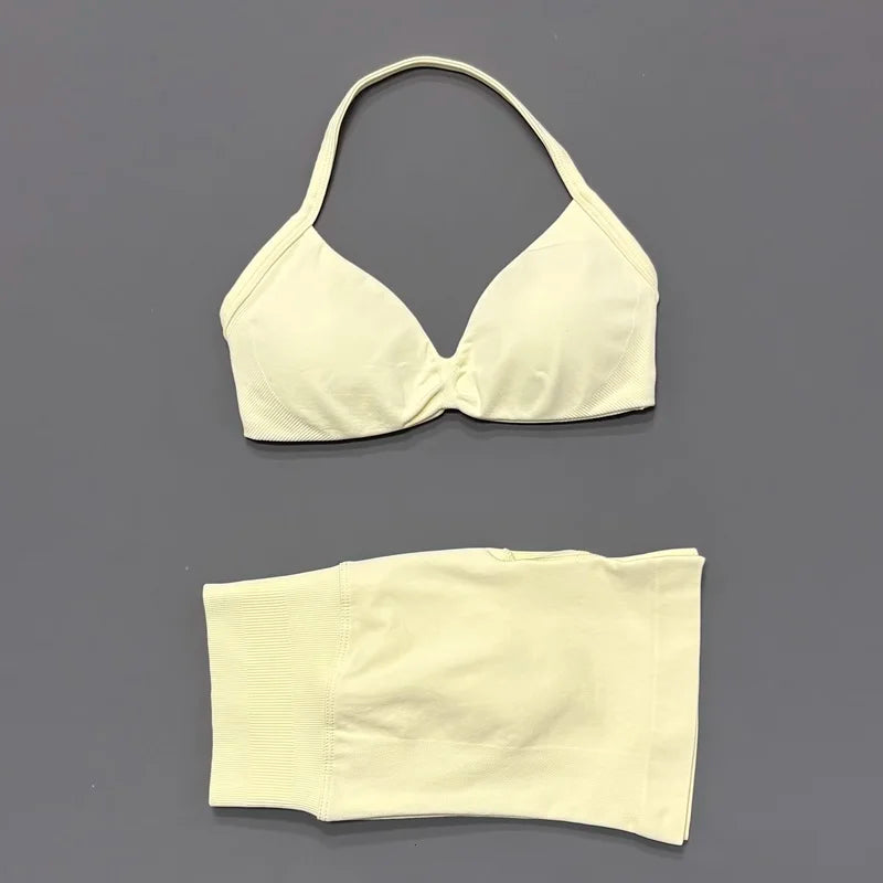 ZENVY Seamless Sculpt 2-Piece Set – Strappy Sports Bra & Scrunch Shorts Activewear