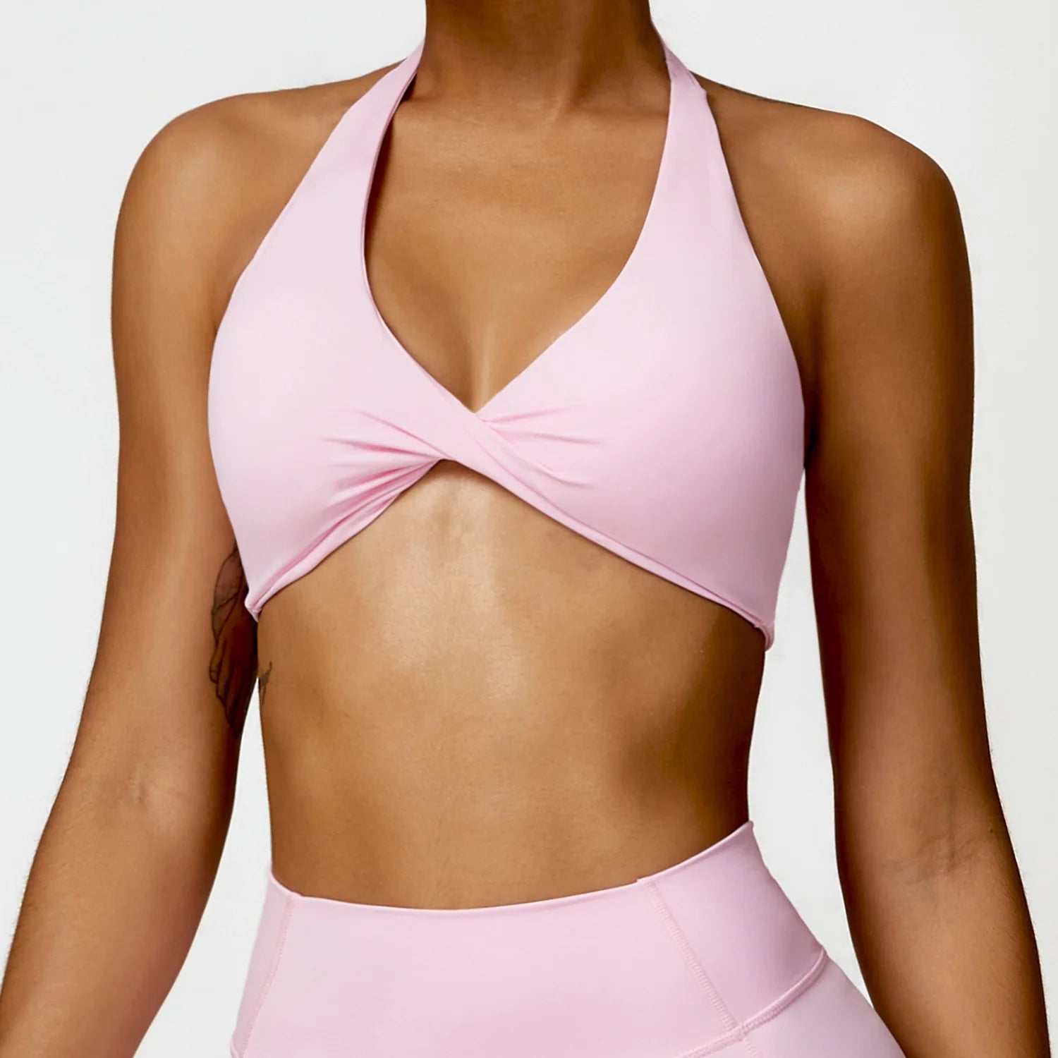 ZENVY Sculpt Halter Sports Bra – Push Up Open Back Fitness Top