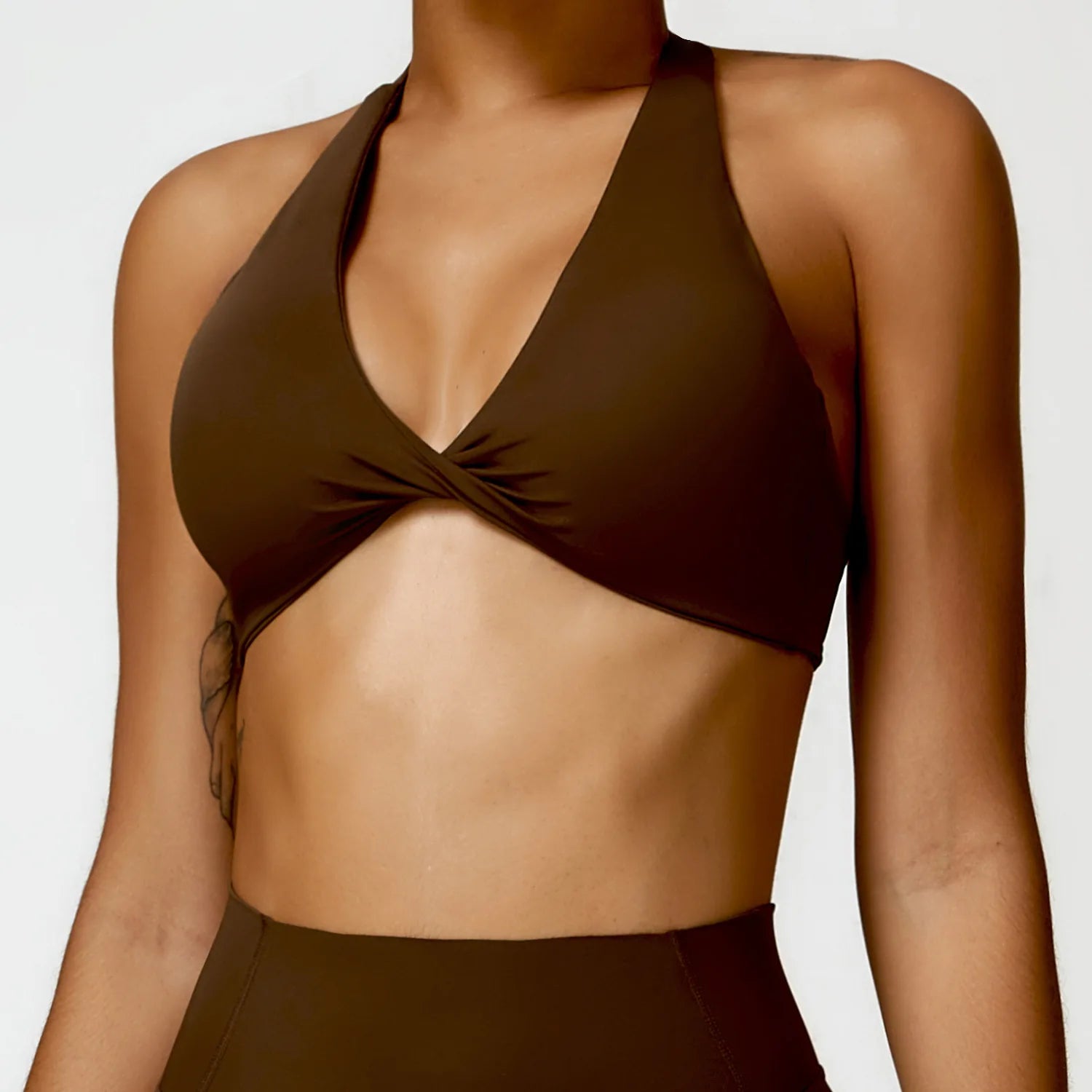 ZENVY Sculpt Halter Sports Bra – Push Up Open Back Fitness Top