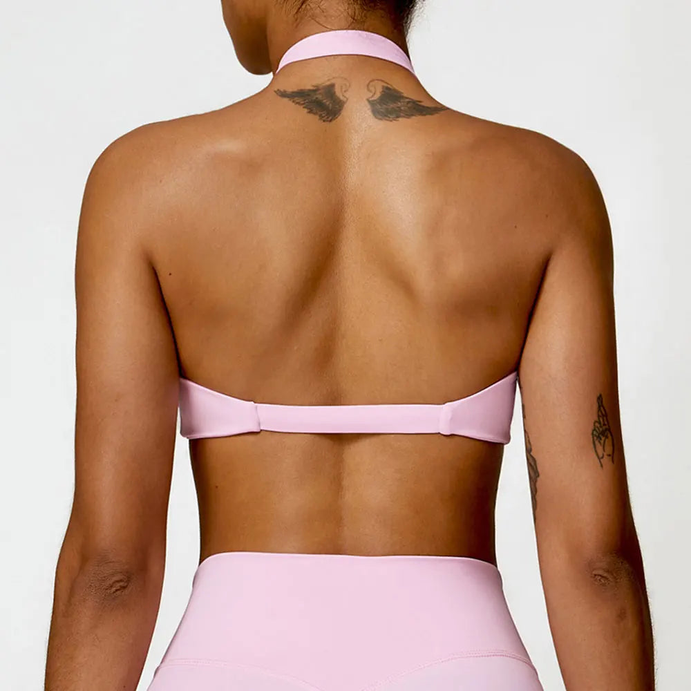 ZENVY Sculpt Halter Sports Bra – Push Up Open Back Fitness Top