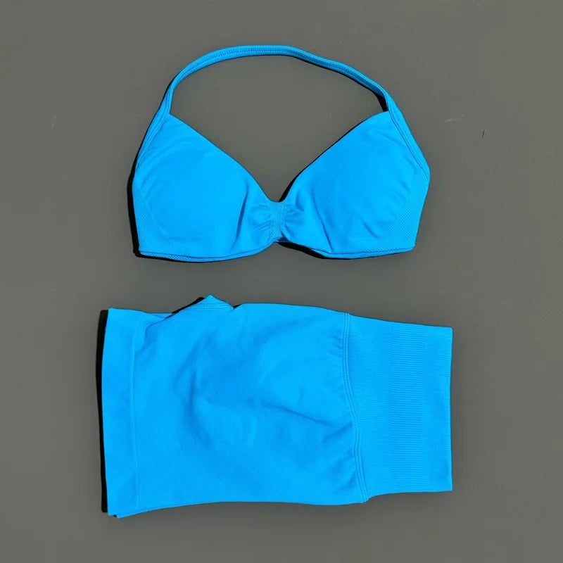 ZENVY Seamless Sculpt 2-Piece Set – Strappy Sports Bra & Scrunch Shorts Activewear
