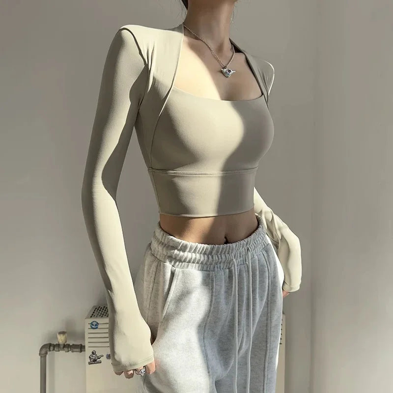 ZENVY Sculpt Long Sleeve Sports Top – Waist-Contouring Fitness & Yoga Shirt