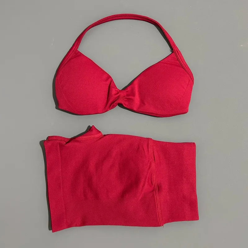 ZENVY Seamless Sculpt 2-Piece Set – Strappy Sports Bra & Scrunch Shorts Activewear