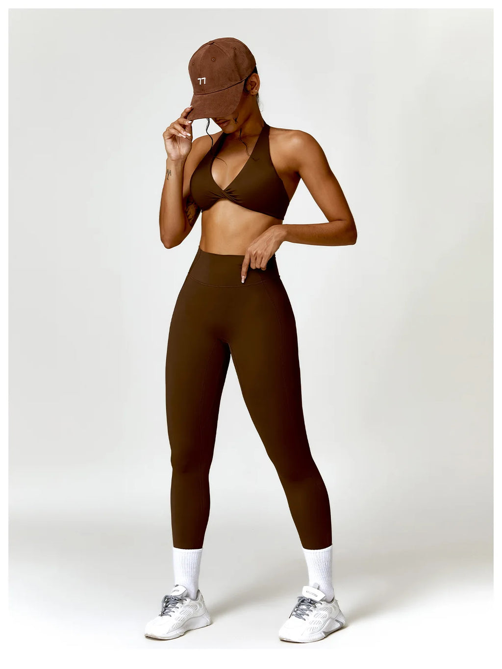 ZENVY Sculpt Halter Sports Bra – Push Up Open Back Fitness Top