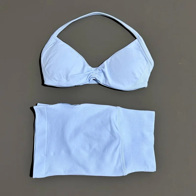 ZENVY Seamless Sculpt 2-Piece Set – Strappy Sports Bra & Scrunch Shorts Activewear