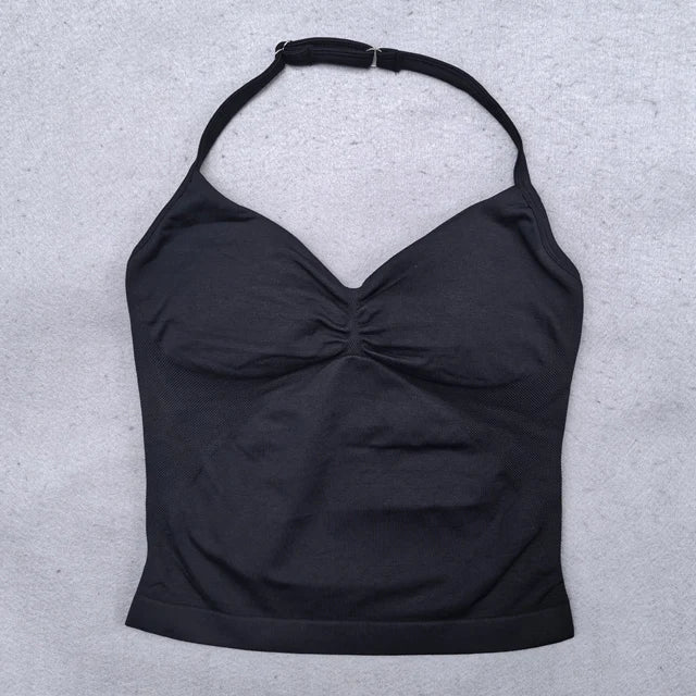 ZENVY Sculpt Adjustable Strappy Sports Top – Backless Built-In Bra Workout Tank