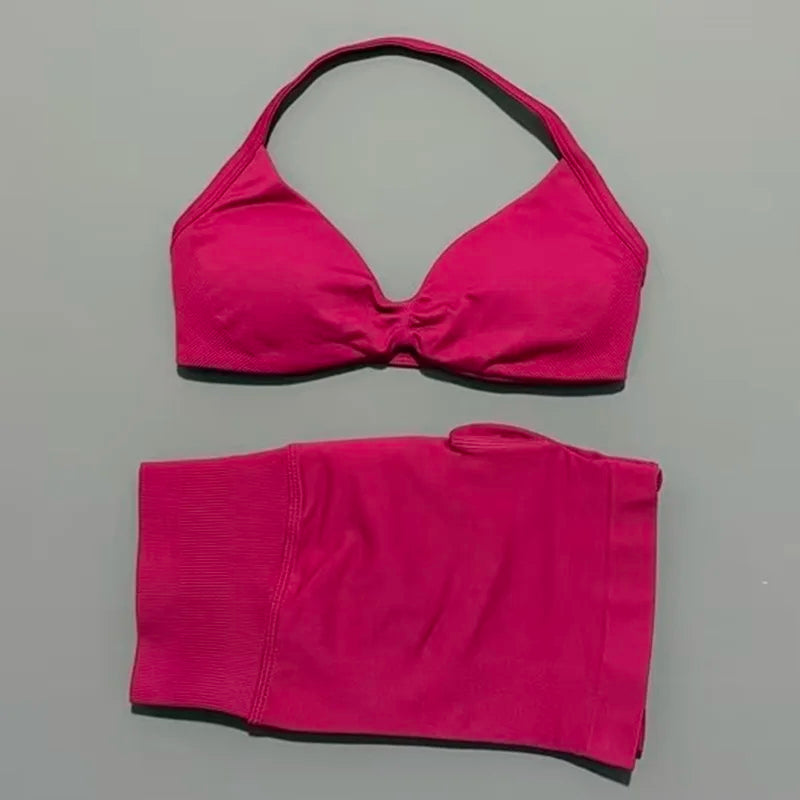 ZENVY Seamless Sculpt 2-Piece Set – Strappy Sports Bra & Scrunch Shorts Activewear
