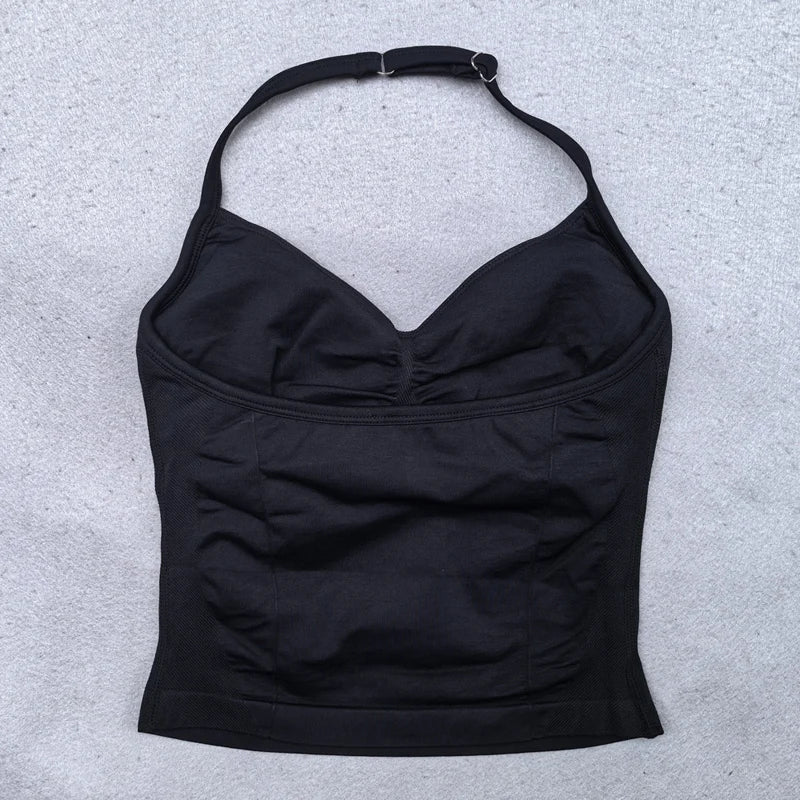 ZENVY Sculpt Adjustable Strappy Sports Top – Backless Built-In Bra Workout Tank