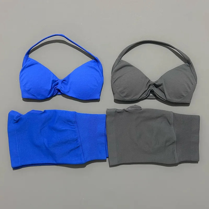 ZENVY Seamless Sculpt 2-Piece Set – Strappy Sports Bra & Scrunch Shorts Activewear