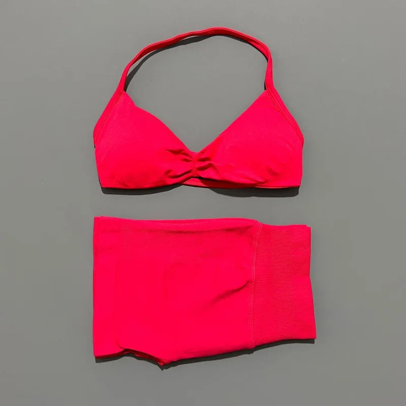 ZENVY Seamless Sculpt 2-Piece Set – Strappy Sports Bra & Scrunch Shorts Activewear