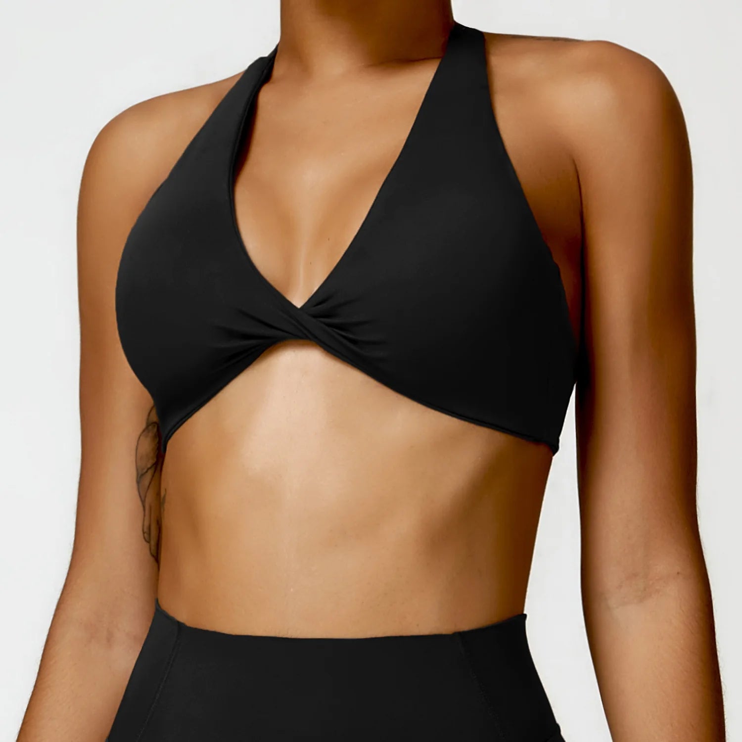 ZENVY Sculpt Halter Sports Bra – Push Up Open Back Fitness Top